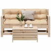 Juego de muebles de jardín 3 pzas y cojines madera maciza pino