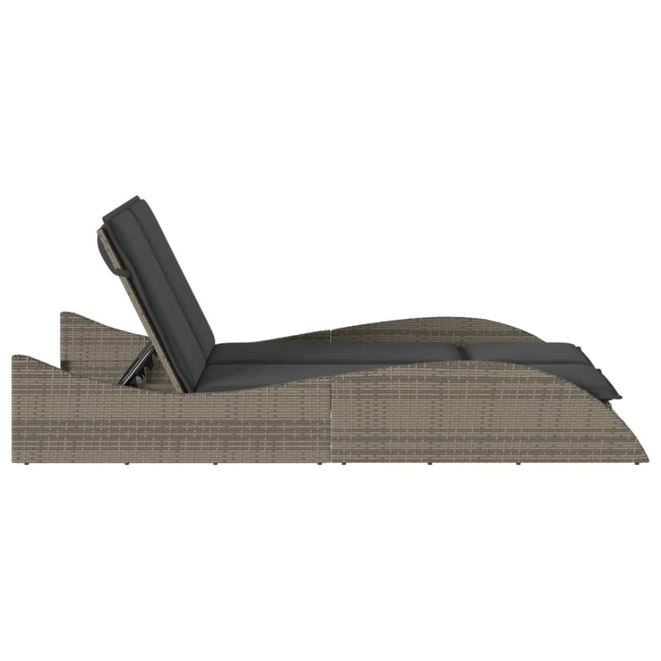 Tumbona con cojines ratán sintético gris 114x205x73