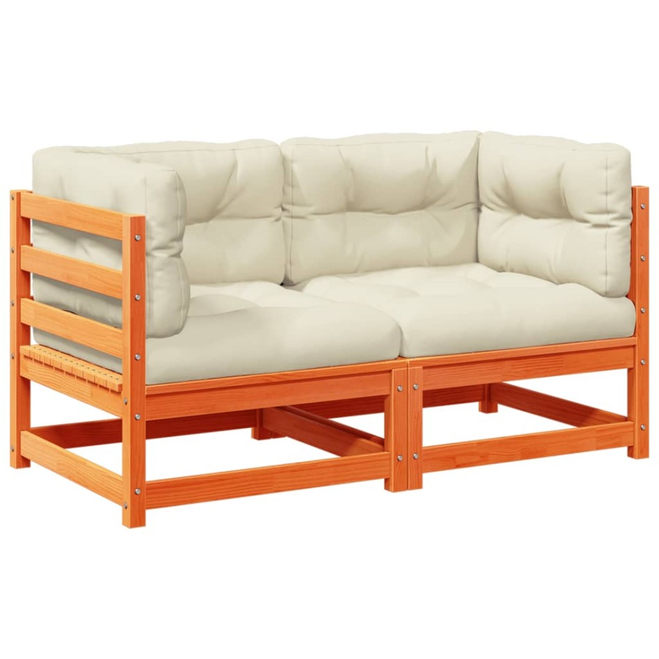 Set de sofás jardín 2 pzas con cojines madera pino marrón