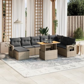 Set de muebles de jardín 9 pzas y cojines ratán sintético