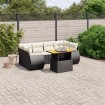 Set de comedor de jardín 7 pzas y cojines ratán sintético negro
