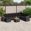 Set de sofás de jardín 8 piezas y cojines ratán sintético negro