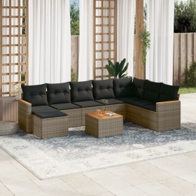 Set de muebles de jardín 9 pzas y cojines ratán sintético