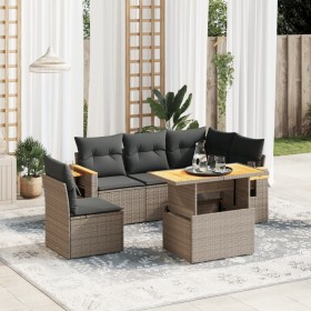 Set de muebles de jardín 6 pzas y cojines ratán sintético