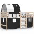 Cama alta niños con túnel madera pino blanco negro 90x200