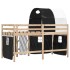 Cama alta niños con túnel madera pino blanco negro 90x200