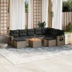 Set de sofás de jardín 10 pzas con cojines ratán sintético gris