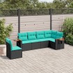 Set de sofás de jardín 6 pzas con cojines ratán sintético negro
