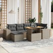 Set de sofás de jardín 7 piezas con cojines ratán PE gris
