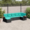 Set de sofás de jardín 7 pzas con cojines ratán sintético negro