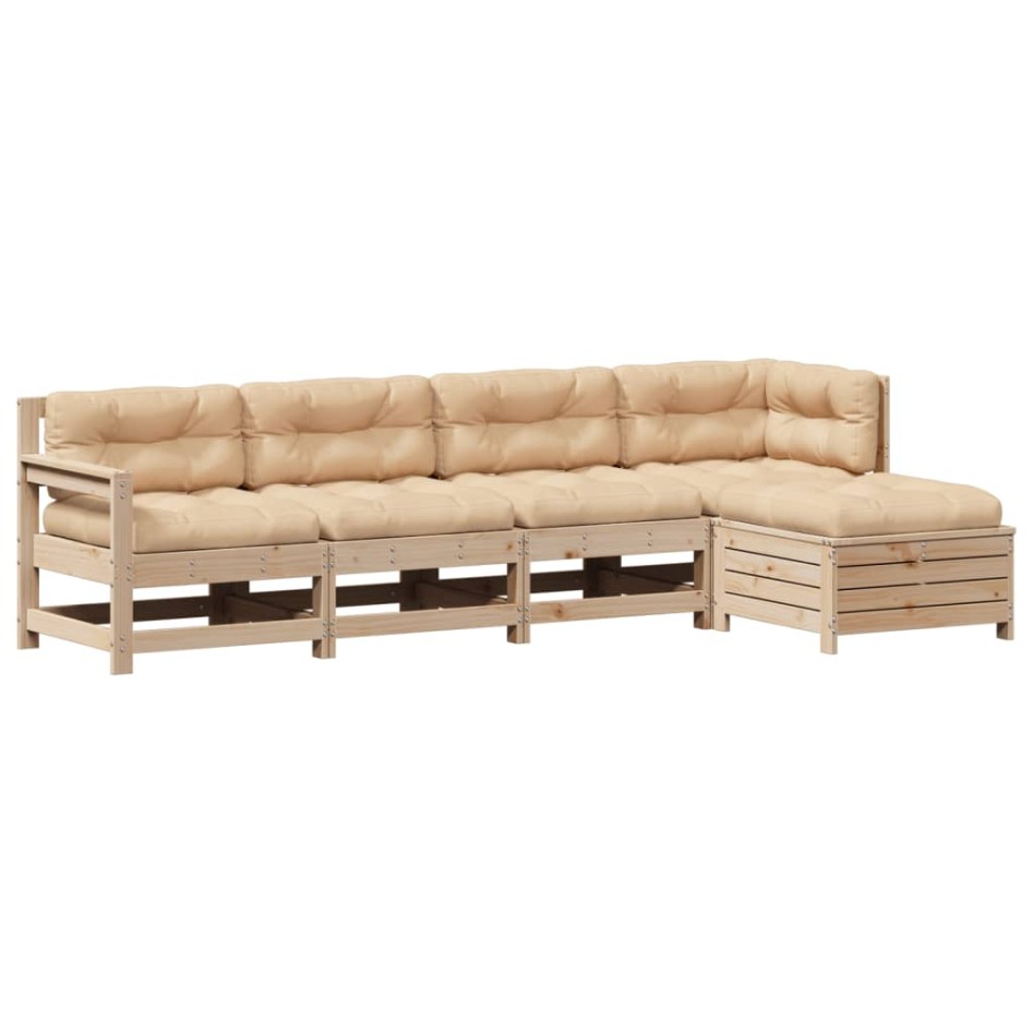 Juego de muebles de jardín 5 pzas y cojines madera maciza