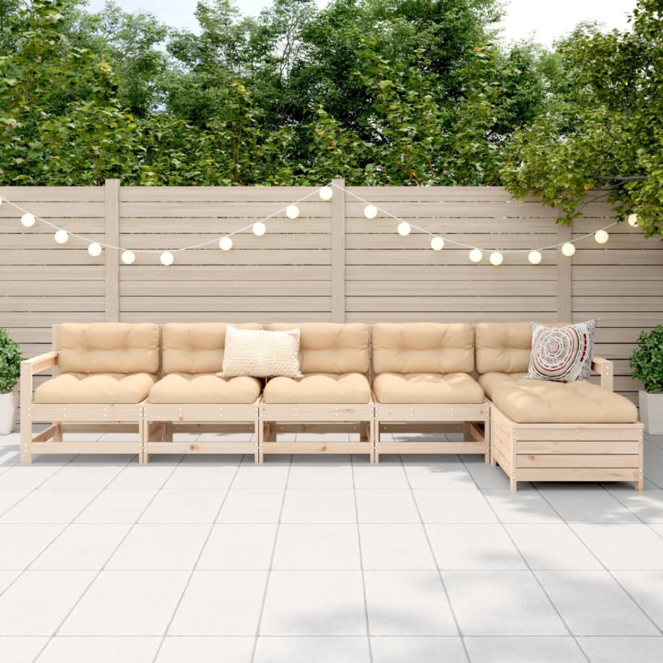 Juego de sofás de jardín 6 piezas madera maciza de