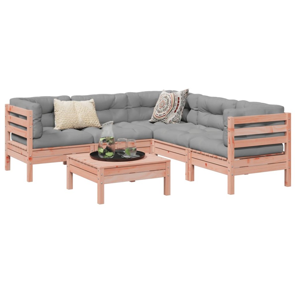 Set de sofás jardín 6 pzas con cojines madera abeto