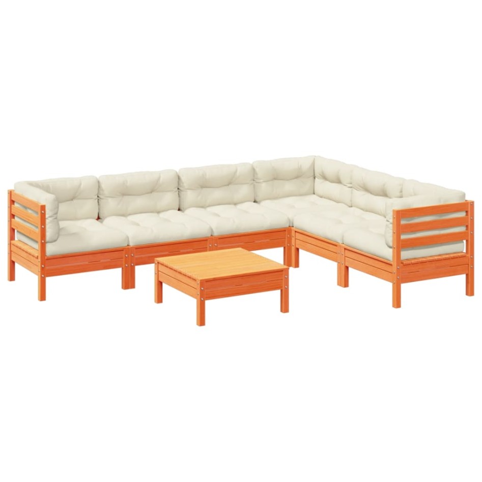 Set de sofás jardín 7 pzas con cojines madera pino marrón