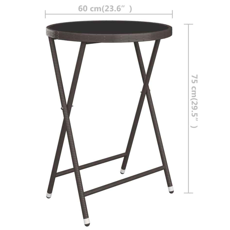 Set de bistró de jardín 3 pzas ratán PE vidrio templado