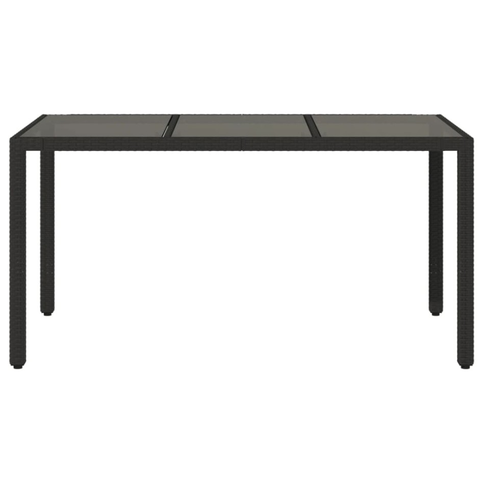 Mesa de jardín superficie de vidrio ratán PE negro 150x90x75