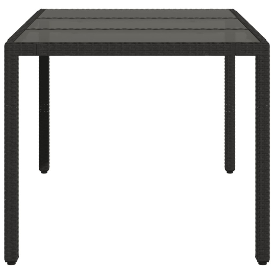 Mesa de jardín superficie de vidrio ratán PE negro 150x90x75