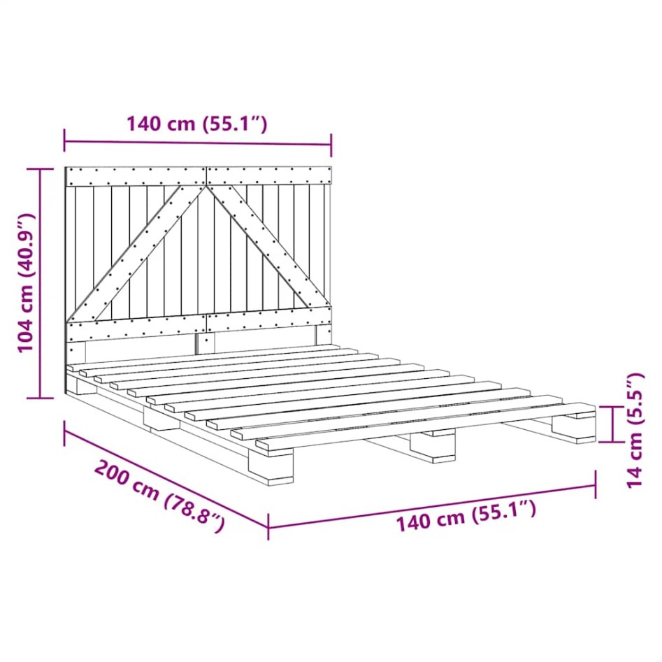 Estructura de cama con cabecero madera maciza pino 140x200