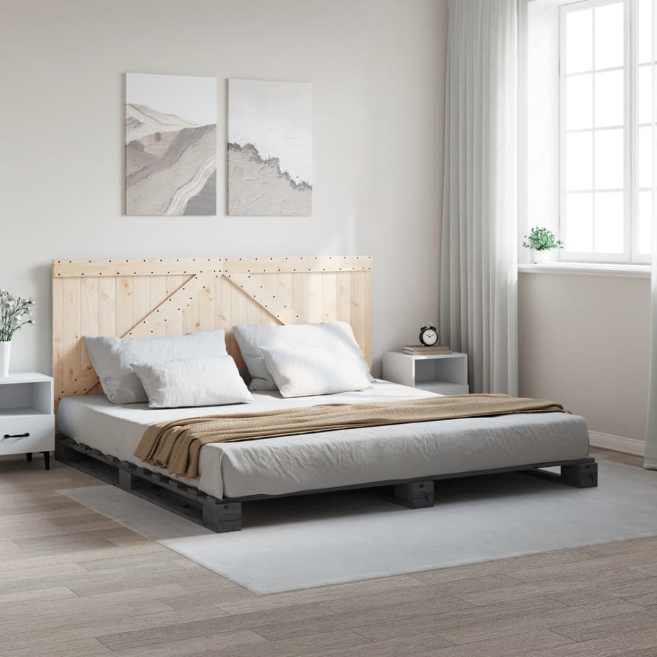 Estructura de cama con cabecero madera de pino gris