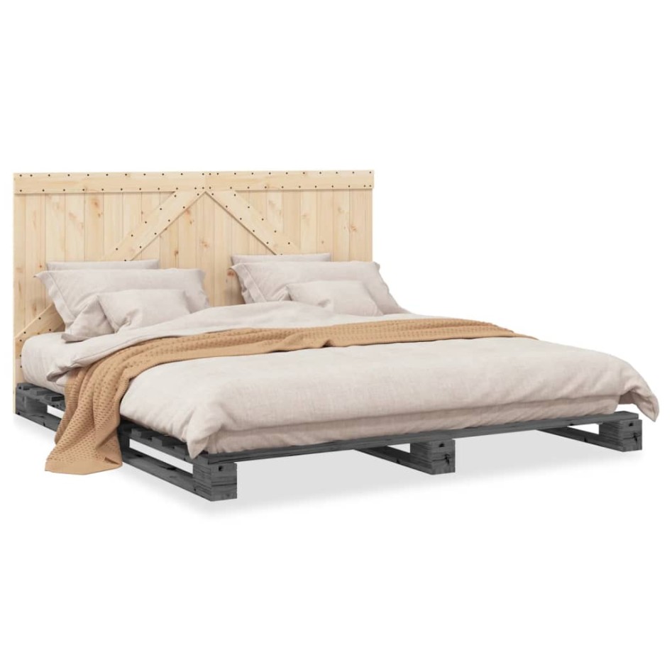 Estructura de cama con cabecero madera de pino gris