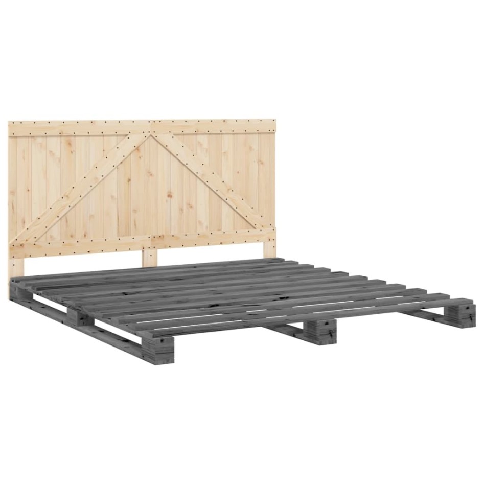 Estructura de cama con cabecero madera de pino gris