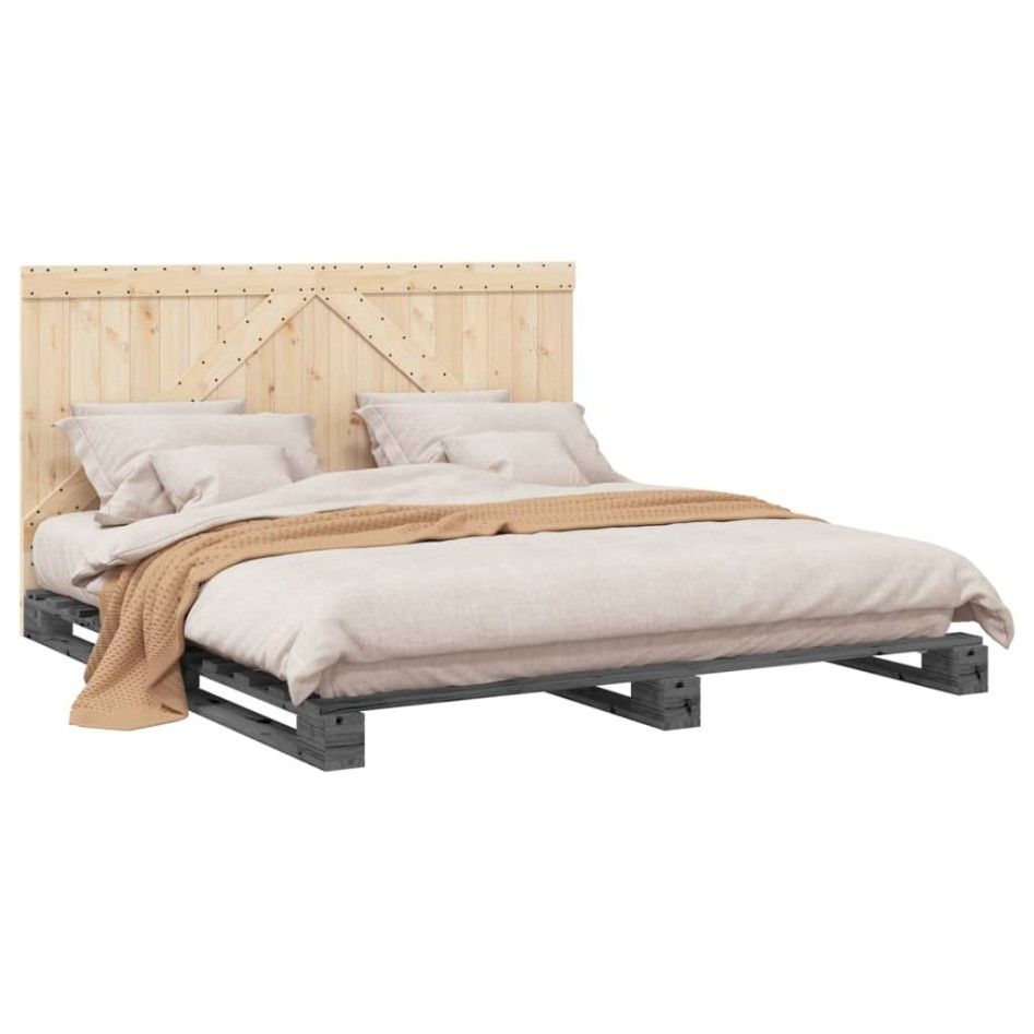 Estructura de cama con cabecero madera de pino gris
