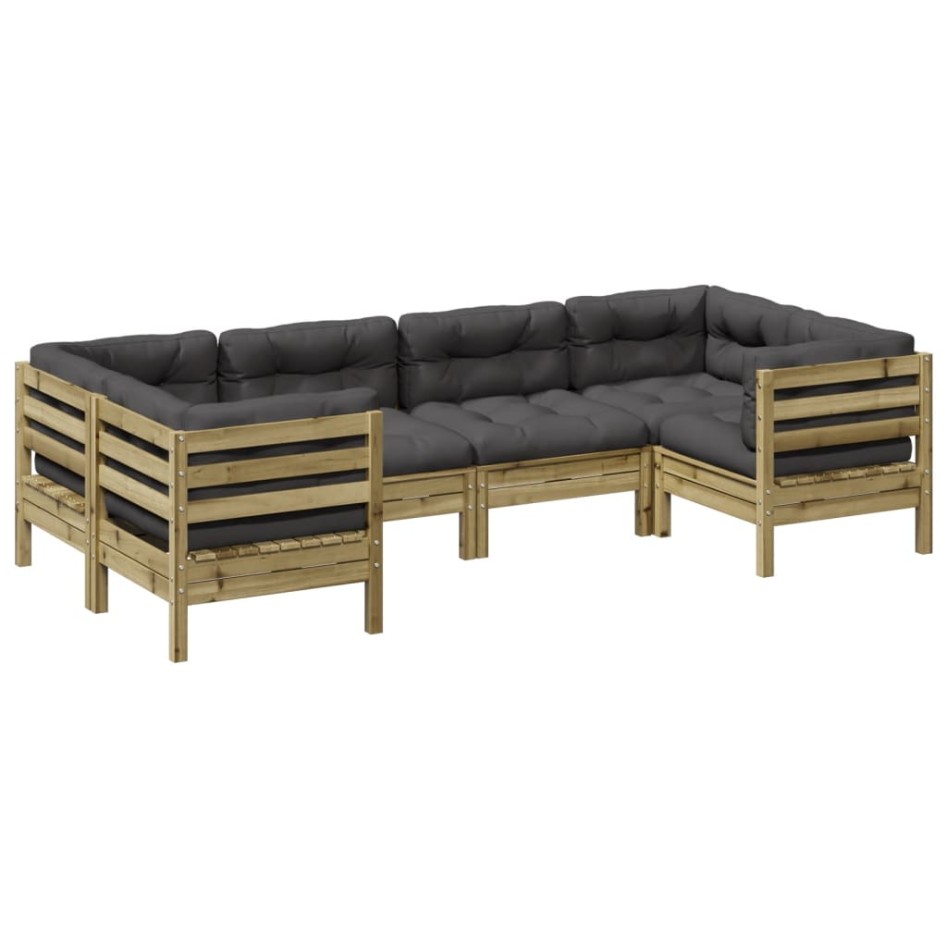 Juego de sofás jardín 6 pzas con cojines madera pino