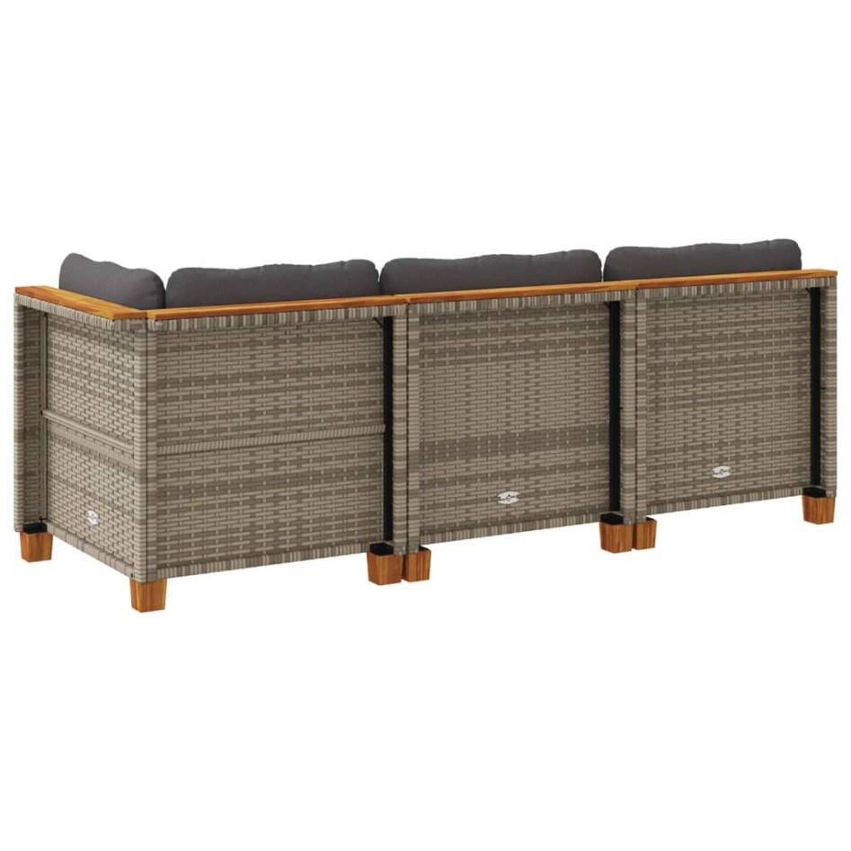 Sofá de jardín de 3 plazas con cojines ratán sintético