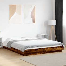 Estructura cama con luces LED madera roble ahumado 160x200