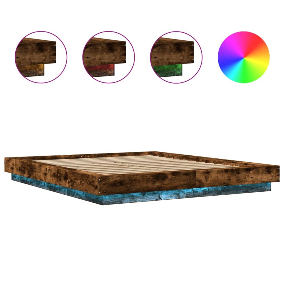 Estructura cama con luces LED madera roble ahumado 160x200