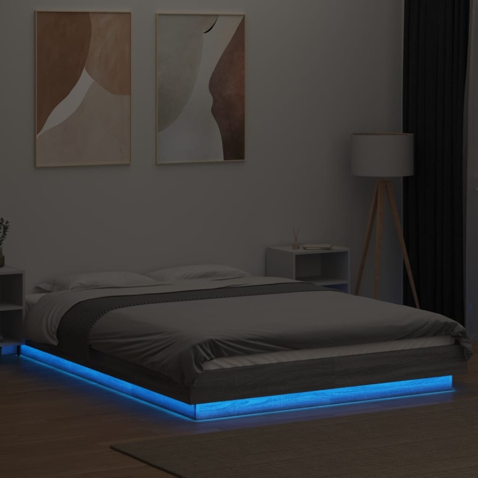 Estructura cama con luces LED madera gris Sonoma 140x190
