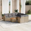 Set de sofás de jardín 9 pzas con cojines ratán sintético beige