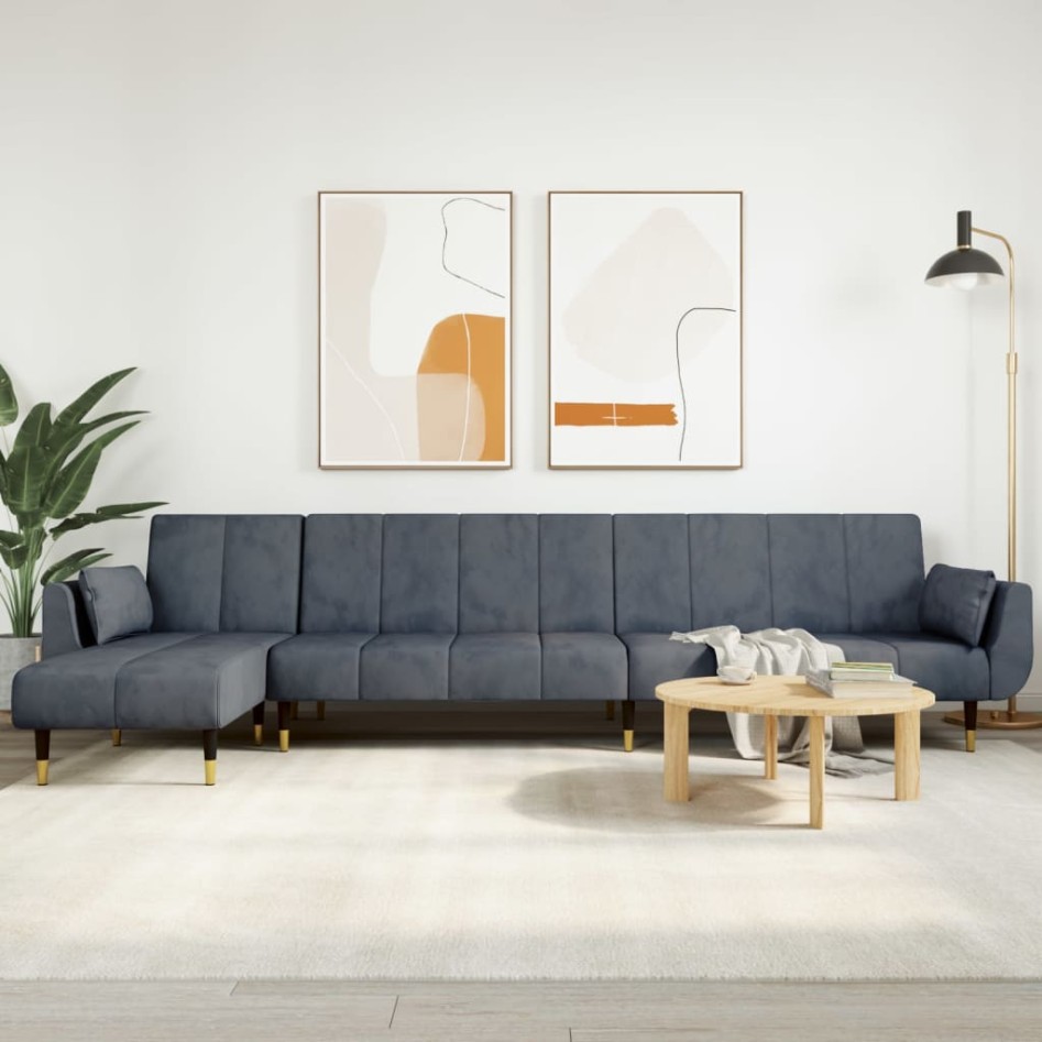 Sofá cama en forma de L terciopelo gris oscuro 275x140x70