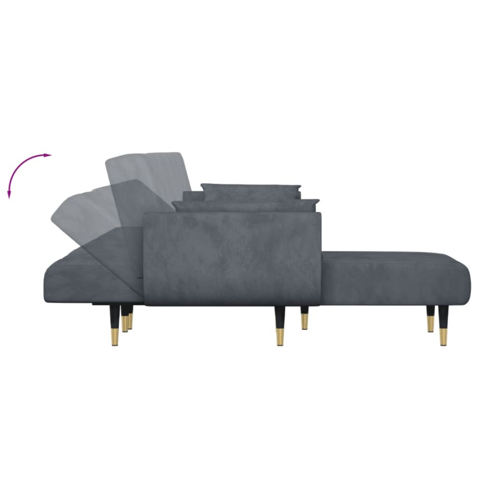 Sofá cama en forma de L terciopelo gris oscuro 275x140x70