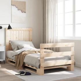 Estructura de cama con cabecero madera maciza de pino 90x200