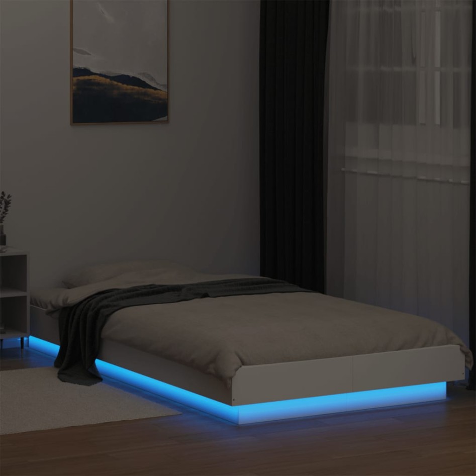 Estructura de cama con LED madera ingeniería blanco 100x200