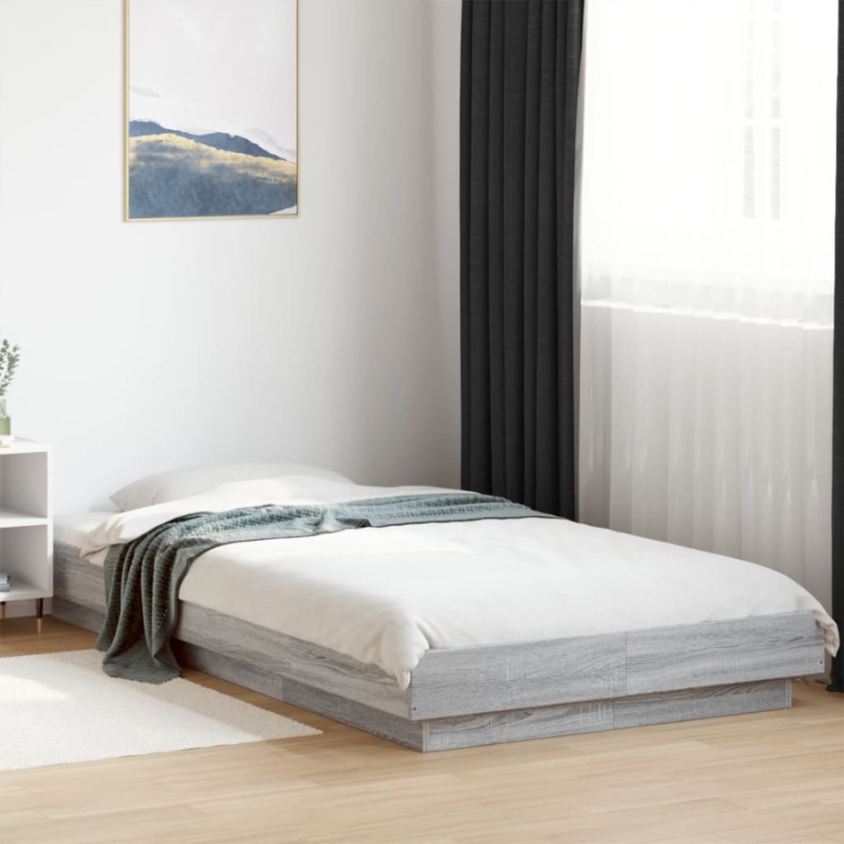 Estructura cama con luces LED madera gris Sonoma 75x190