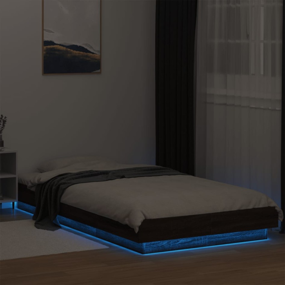 Estructura de cama con luces LED madera roble marrón 90x200
