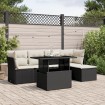 Set de sofás de jardín 6 piezas y cojines ratán sintético negro