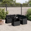 Set de sofás de jardín 6 piezas y cojines ratán sintético negro