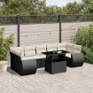 Set de sofás de jardín 8 piezas y cojines ratán sintético negro