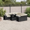 Set de sofás de jardín 8 piezas y cojines ratán sintético negro