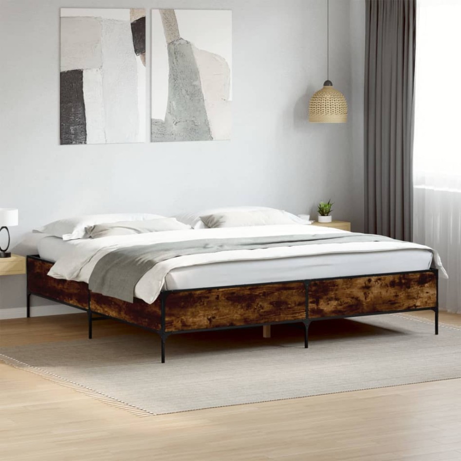 Estructura cama madera ingeniería metal roble ahumado
