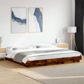 Estructura cama con luces LED madera roble ahumado 200x200