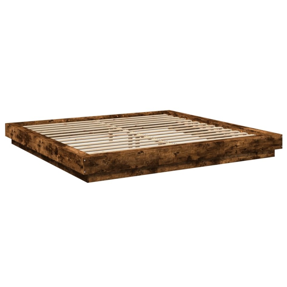 Estructura cama con luces LED madera roble ahumado 200x200