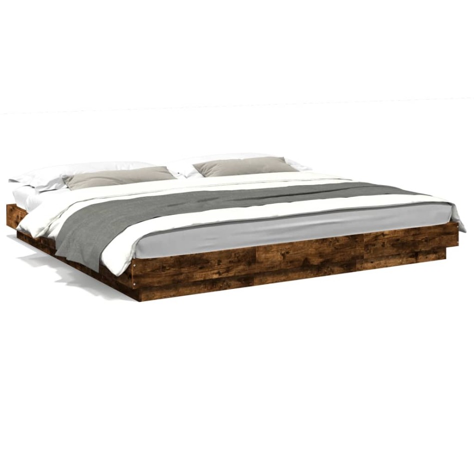 Estructura cama con luces LED madera roble ahumado 180x200