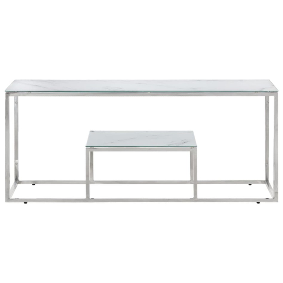 Mesa de centro plateada acero inoxidable y vidrio