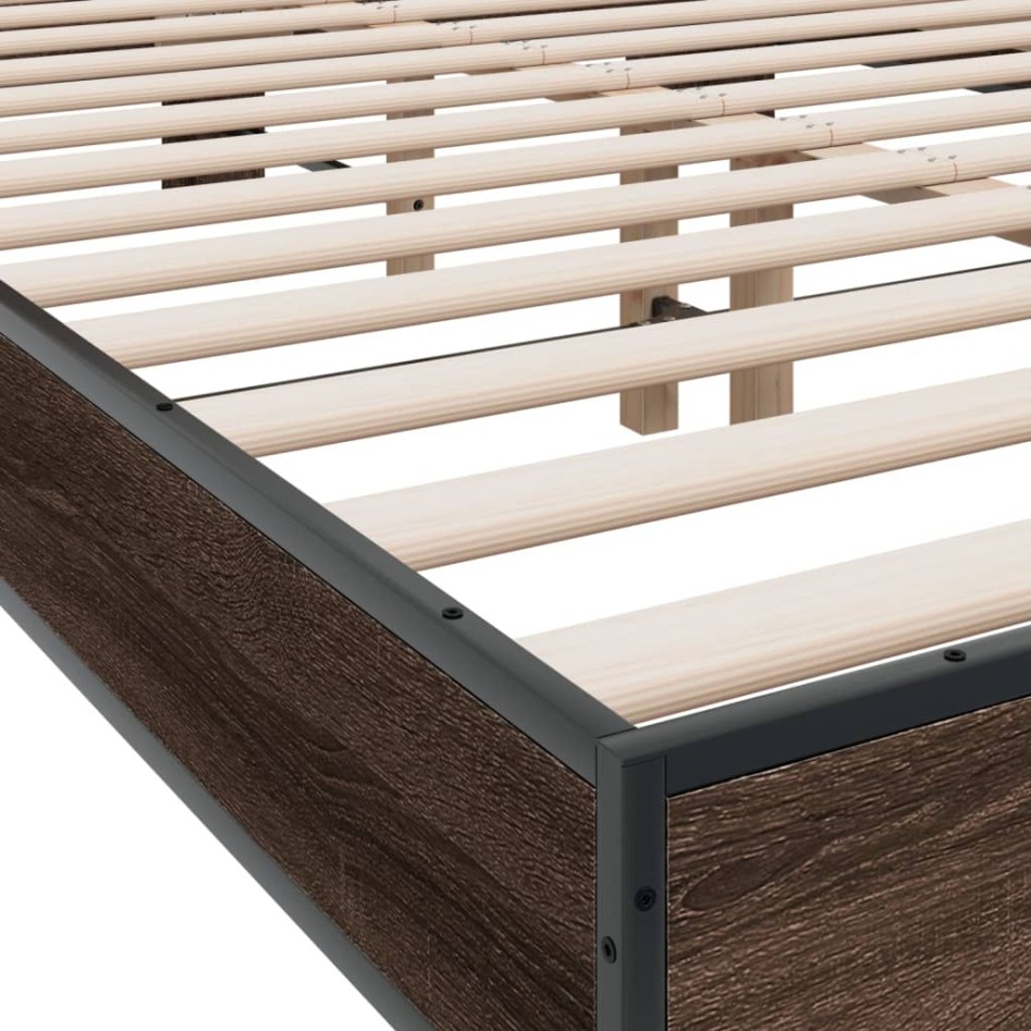 Estructura cama madera ingeniería metal marrón roble 140x200