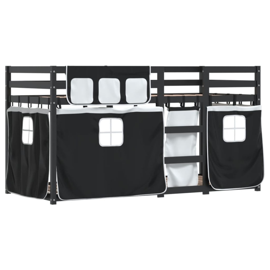 Litera con cortinas madera maciza pino blanco y negro 90x200