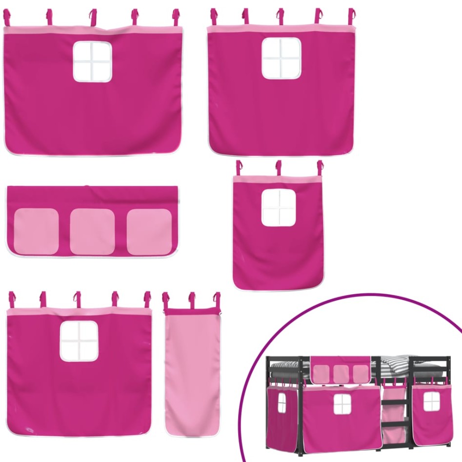 Litera con cortinas madera maciza de pino rosa 90x200